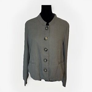 Cynthia Rowley Linen Blend‎ Jacket Blazer Size Large Army Green Lightweight